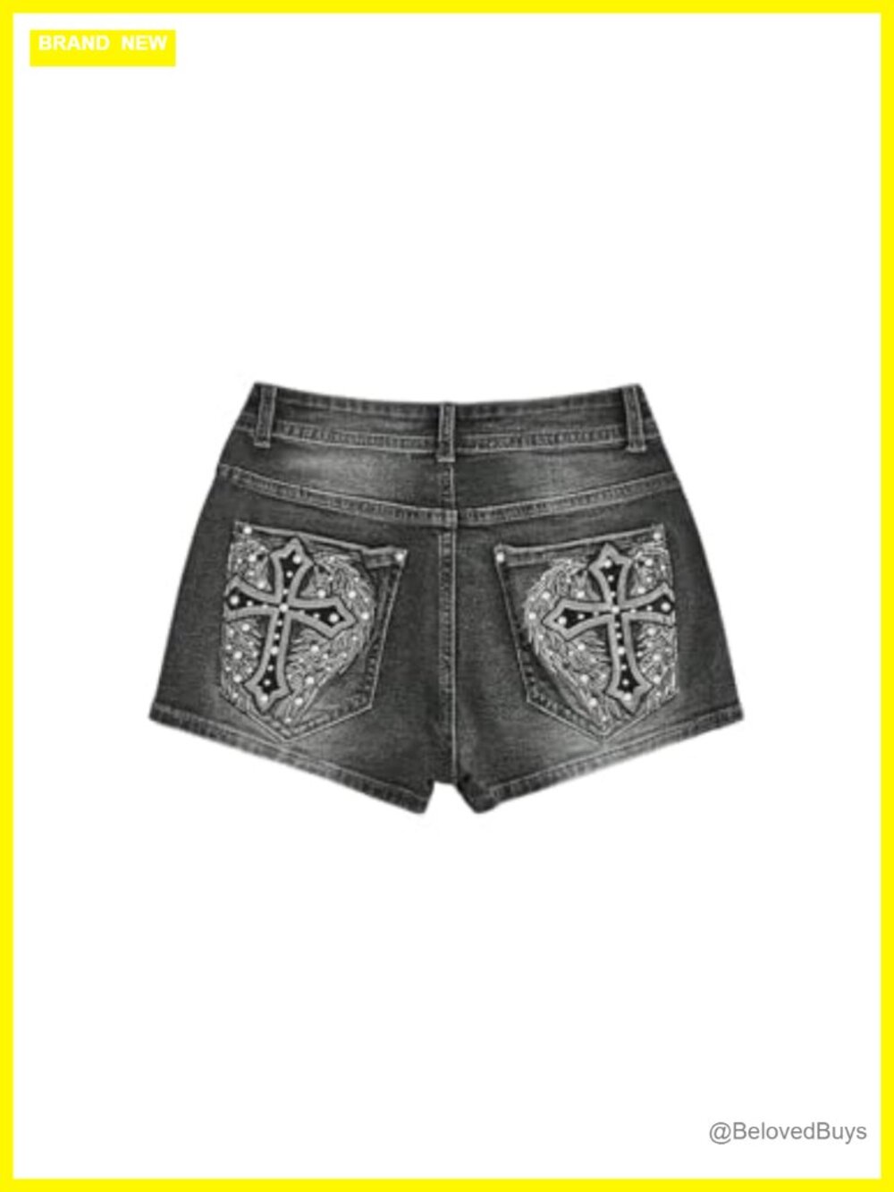 Women's Cross Embroidery Rhinestone Denim Shorts Y2K Grunge Punk Jean Shorts